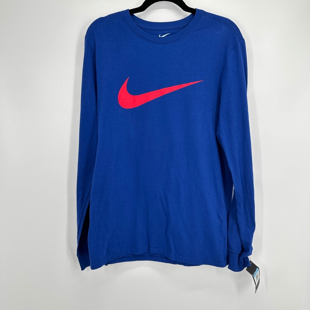 Nike Men's Blue Long Sleeve T-Shirt Size M Red‎ Swoosh Active Casual